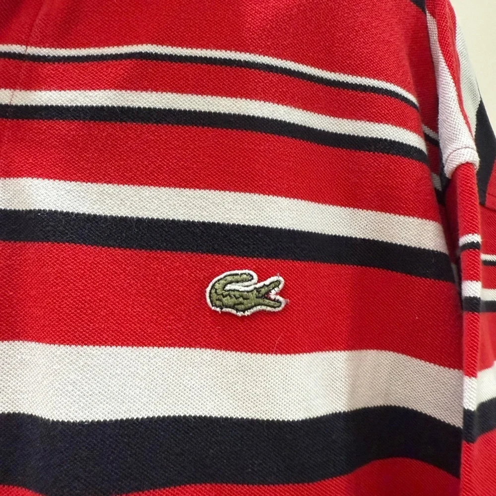 •Lacoste Men's Polo Shirt with Red, Black, and White Stripes US 2X or Lacoste 11